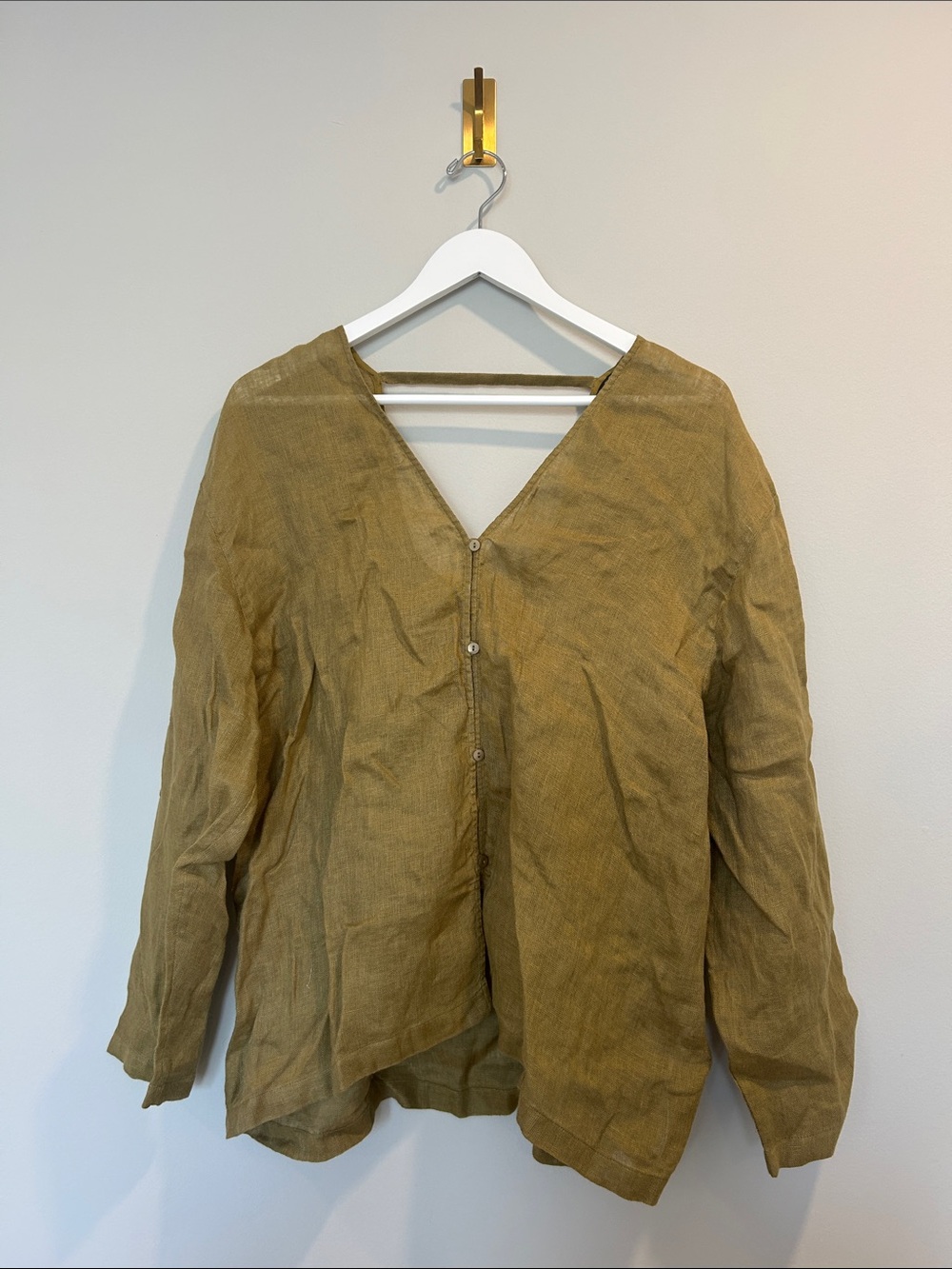 Massimo Dutti Olive Brown Lightweight Button-Front Shirt